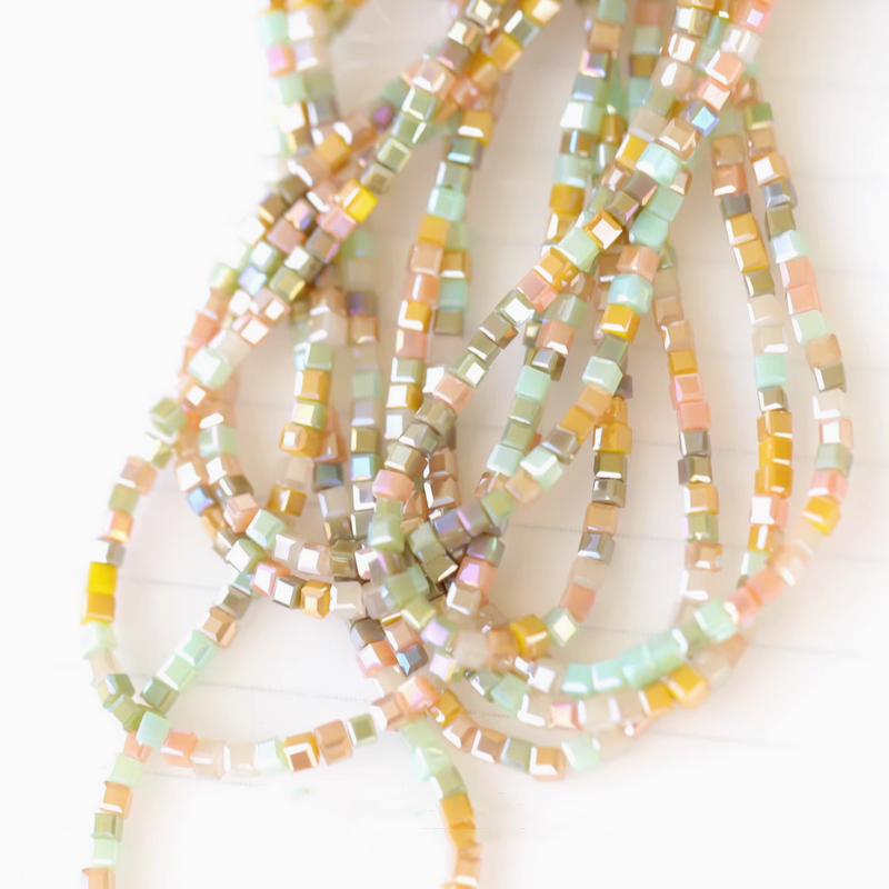 180pcs Glass Tiny Square Beads Electroplated Candy Color