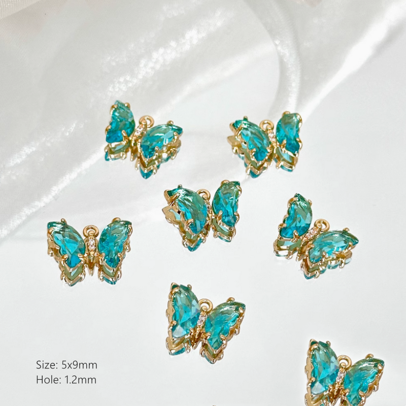Brass Gilded Zircon Butterfly Pendants Colorful Crystal Charms