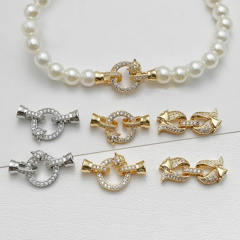 Brass Zircon Fox Double Connector Fold Over Clasp