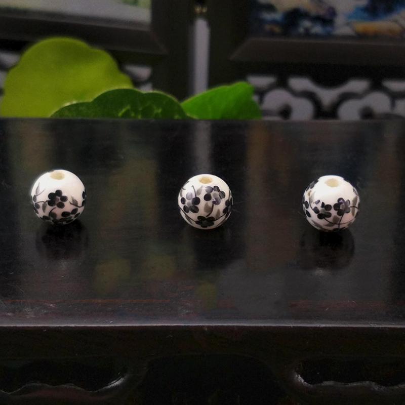 5pcs Ceramics Glazed Beads Flower Plants Drawing Paintings