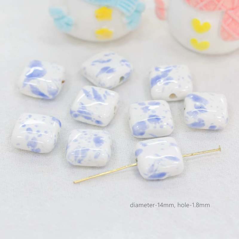Porcelain Beads Ceramic Glazed Round Square Heart Clay Beads Charms