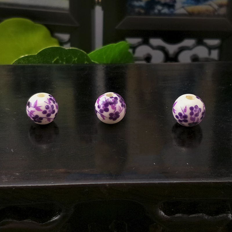 5pcs Ceramics Glazed Beads Flower Plants Drawing Paintings