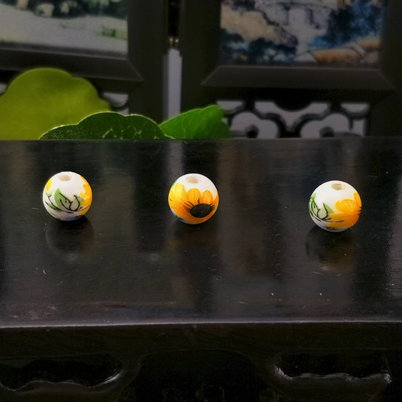 5pcs Ceramics Glazed Beads Flower Plants Drawing Paintings