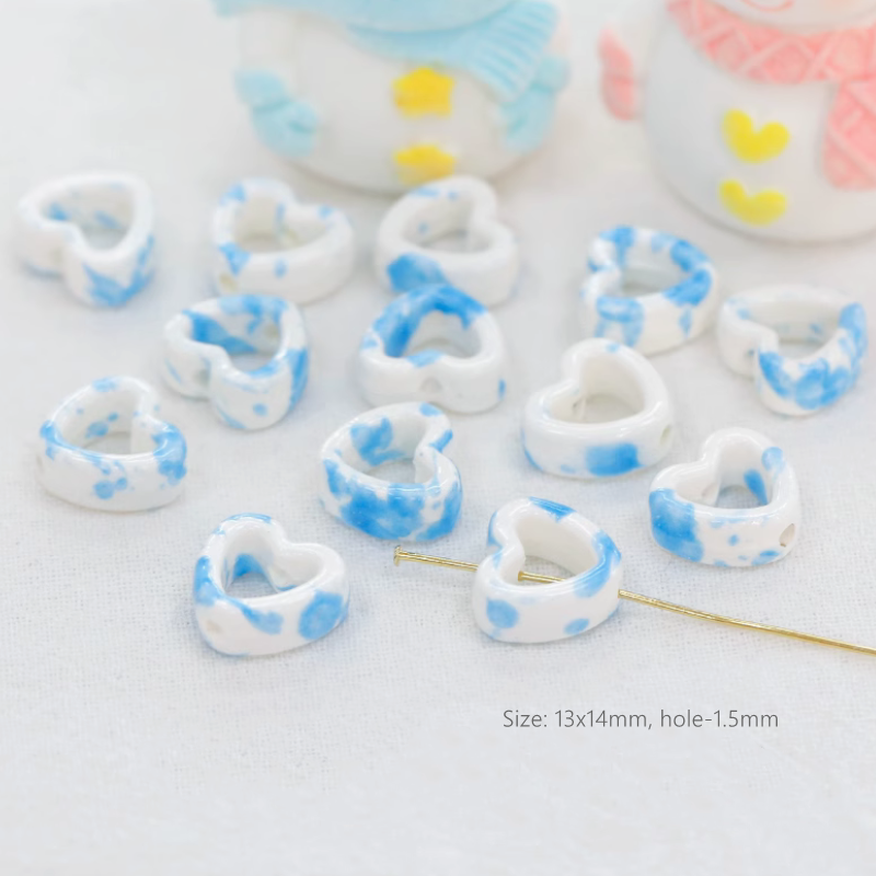 Porcelain Beads Ceramic Glazed Round Square Heart Clay Beads Charms