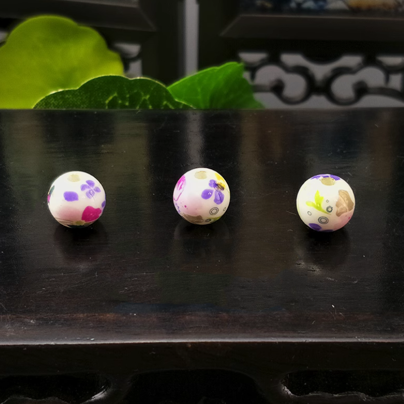 5pcs Ceramics Glazed Beads Flower Plants Drawing Paintings