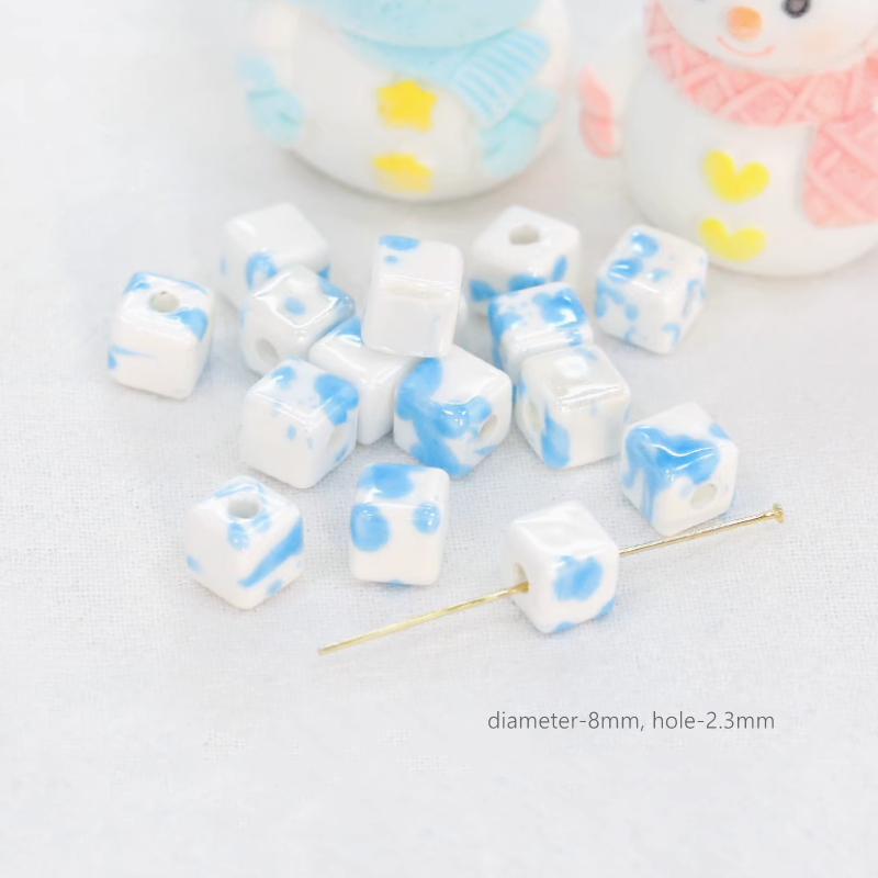 Porcelain Beads Ceramic Glazed Round Square Heart Clay Beads Charms