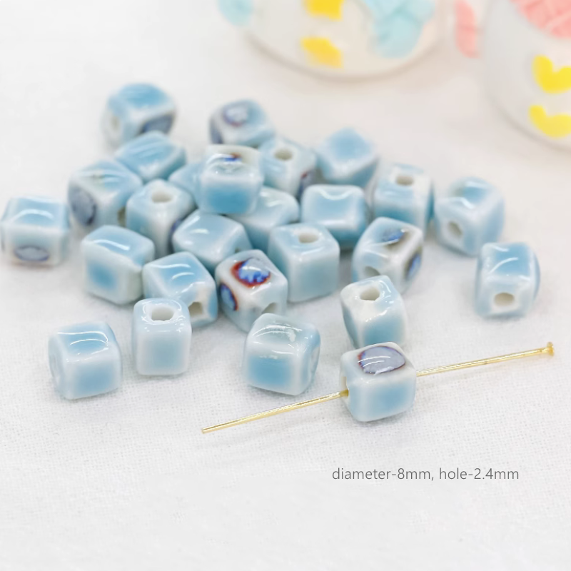 Porcelain Beads Ceramic Glazed Round Square Heart Clay Beads Charms