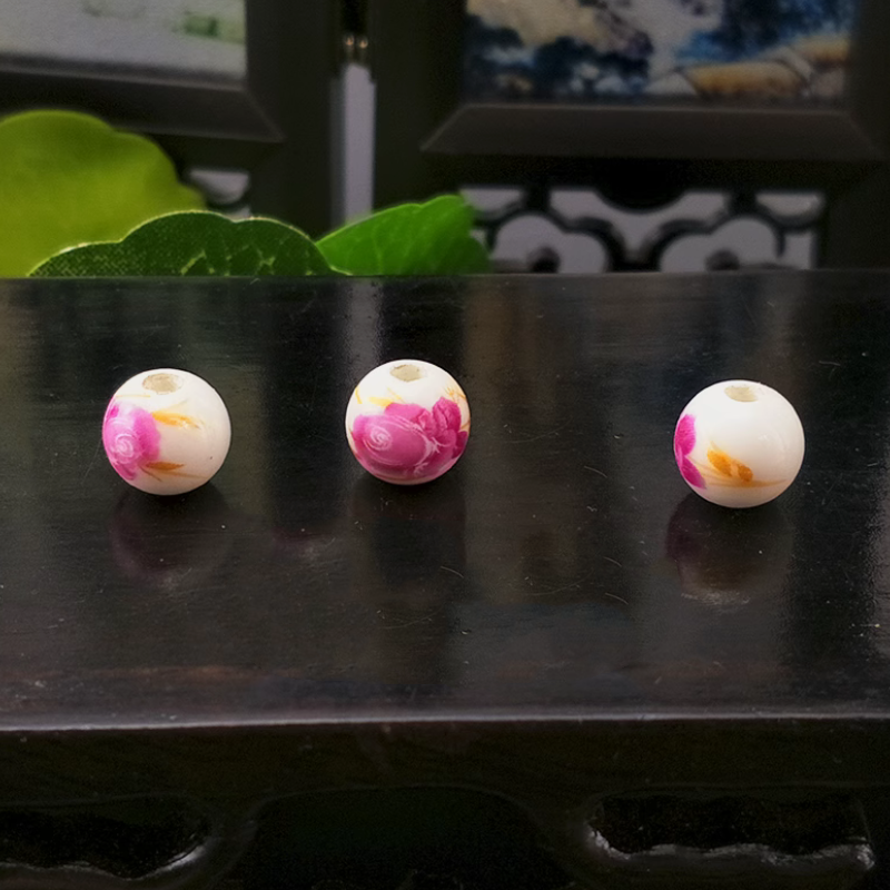 5pcs Ceramics Glazed Beads Flower Plants Drawing Paintings