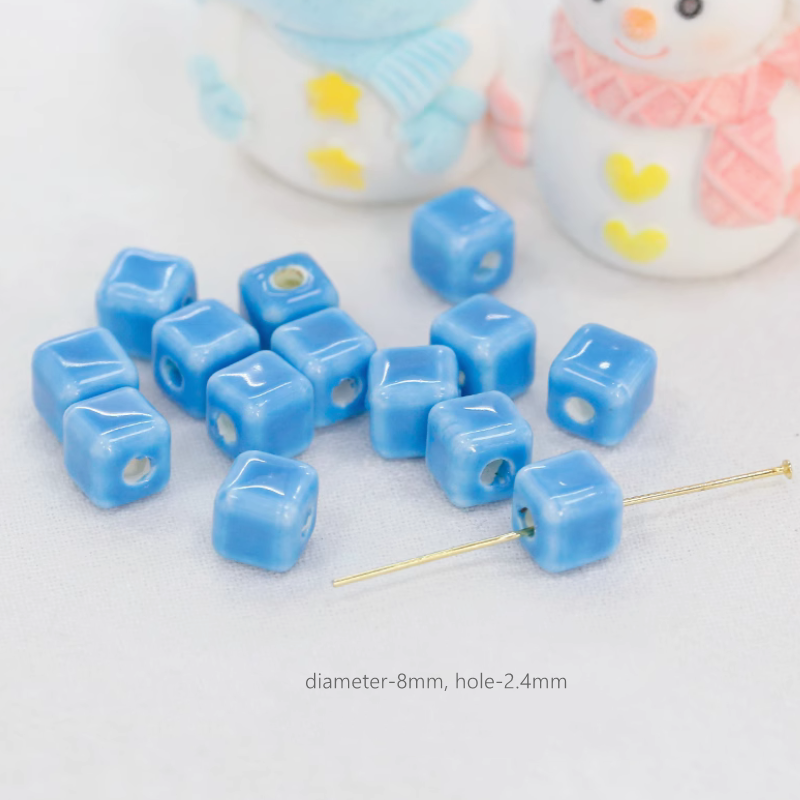 Porcelain Beads Ceramic Glazed Round Square Heart Clay Beads Charms