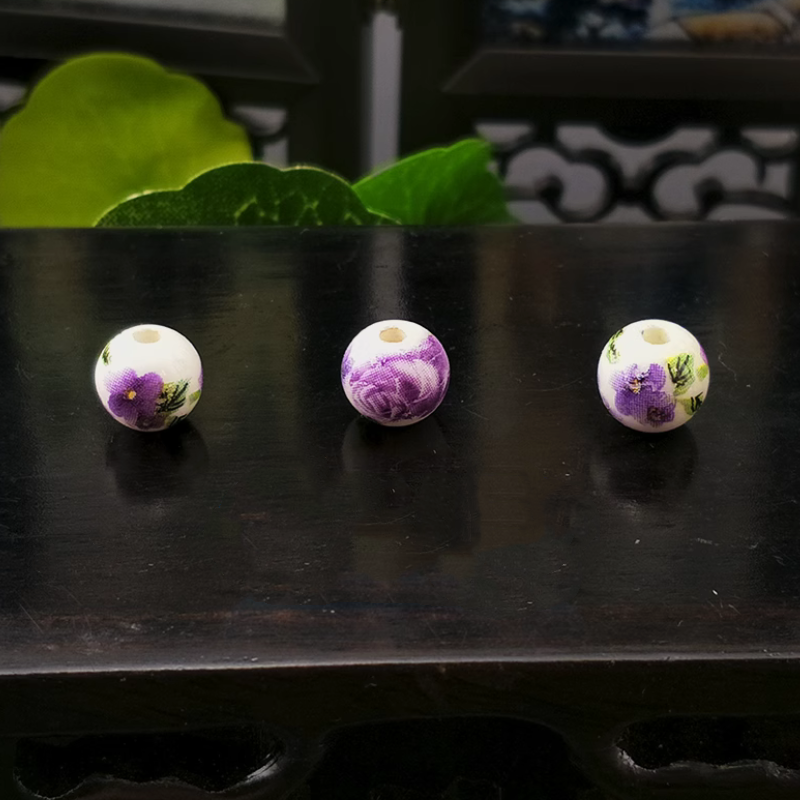 5pcs Ceramics Glazed Beads Flower Plants Drawing Paintings
