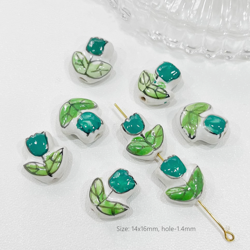 Porcelain Beads Ceramic Glazed Round Square Heart Clay Beads Charms