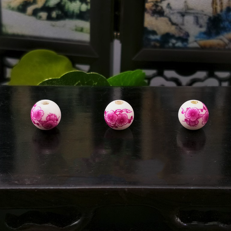 5pcs Ceramics Glazed Beads Flower Plants Drawing Paintings