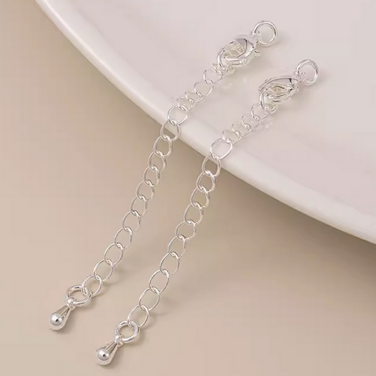 Brass Lobster Claw Clasp With Extended Chain, Silver Plated - CMHG-01
