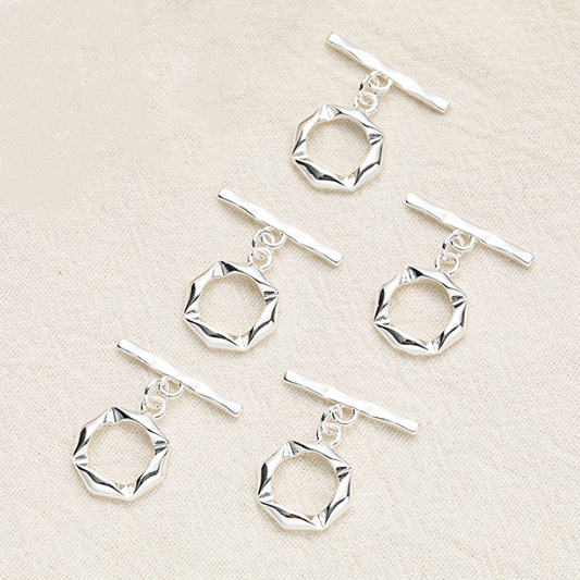 Brass Pinch / OT Clasp -Geometric Veins,  Silver Plated - CMXJ-01