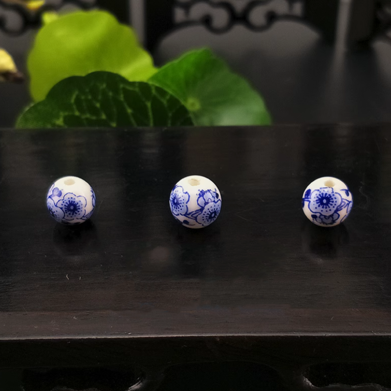 5pcs Ceramics Glazed Beads Flower Plants Drawing Paintings