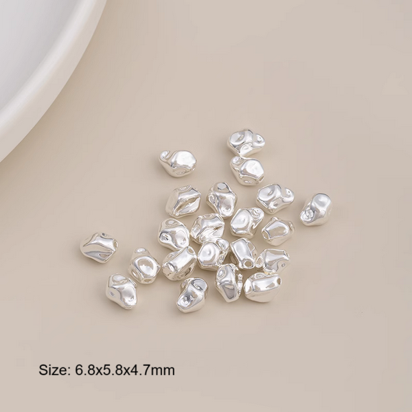 5pcs Brass Irregular Spare Spacer Beads Silver Color Electroplated