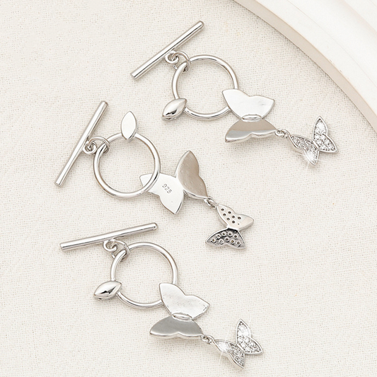 Brass Pinch / OT Clasp -Double Butterfly,  Silver Plated - CMHD-01