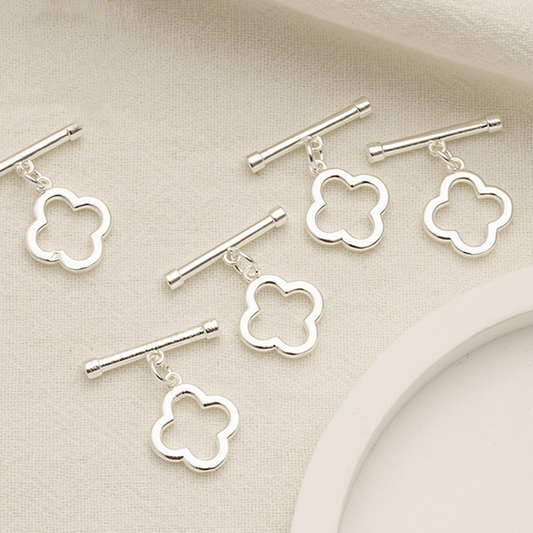 Brass Pinch / OT Clasp Four Leaf Clover, Silver Plated - CMSY-01
