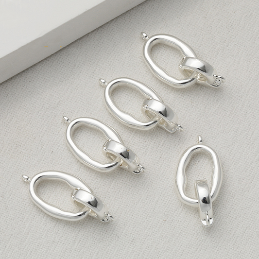 Brass Plain Spring Clasp Pendant Hanging Jump Ring, Silver Plated -CMSQ-01