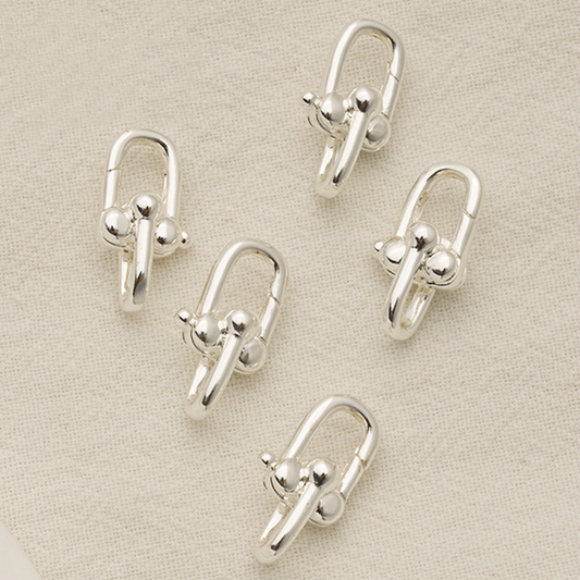 Brass 8x16mm Spring Gate Clasp-Double U Hoops, Silver Plated - CMTH-01