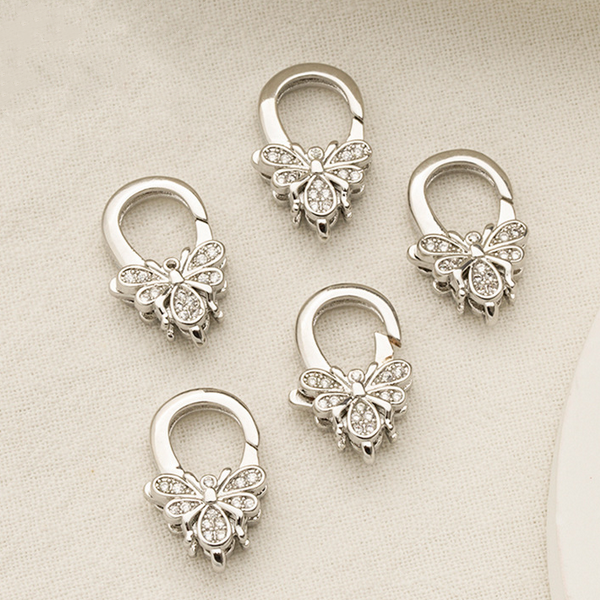 Brass Zirconic Bee Spring Gate Clasp, Platinum Plated - CMBC-02