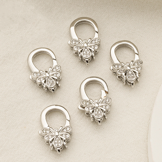 Brass Zirconic Bee Spring Gate Clasp, Platinum Plated - CMBC-02