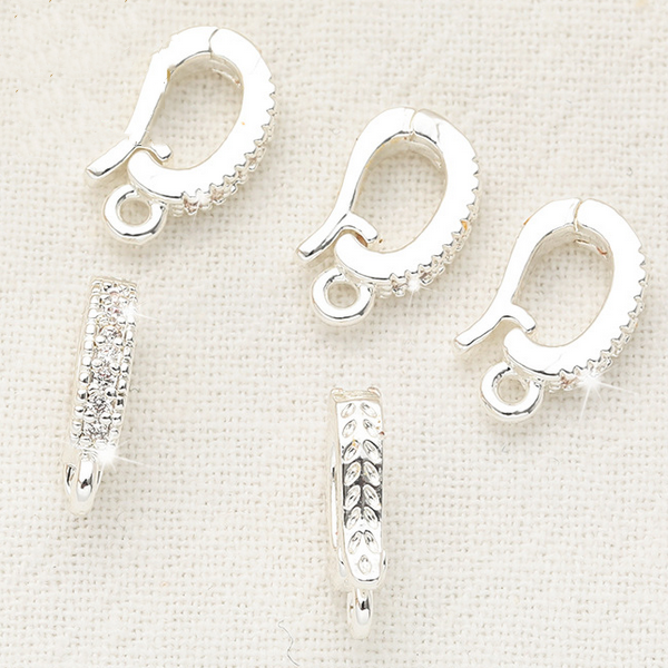Brass Zirconic Spring Clasp Pendant Hanging Jump Ring, Silver Plated -CMGS-01