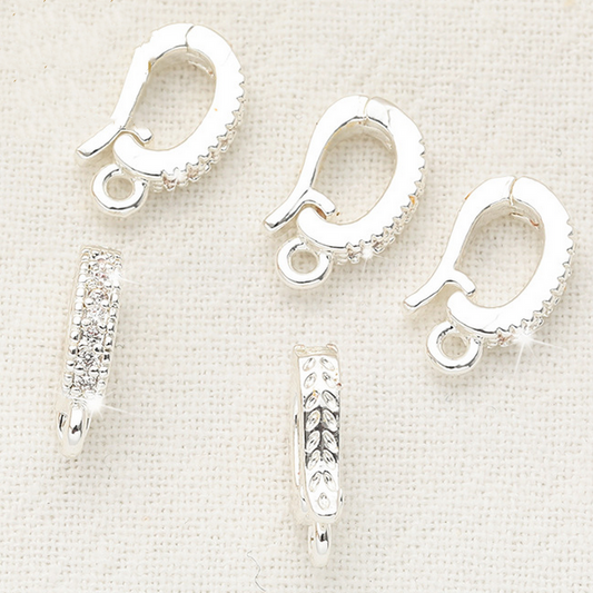 Brass Zirconic Spring Clasp Pendant Hanging Jump Ring, Silver Plated -CMGS-01