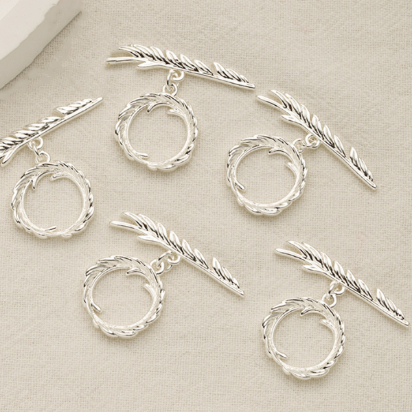 Brass Pinch / OT Clasp Feather Texture,  Silver Plated - CMYM-01