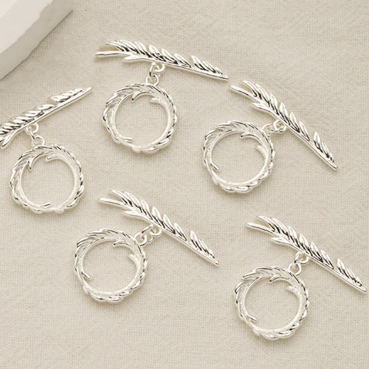 Brass Pinch / OT Clasp Feather Texture,  Silver Plated - CMYM-01