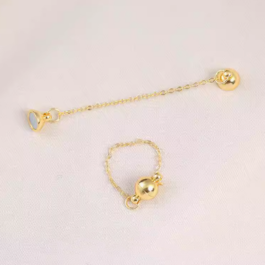 Brass Ball Magnetic Clasp With Chain , Gold Plated - CMYX-02