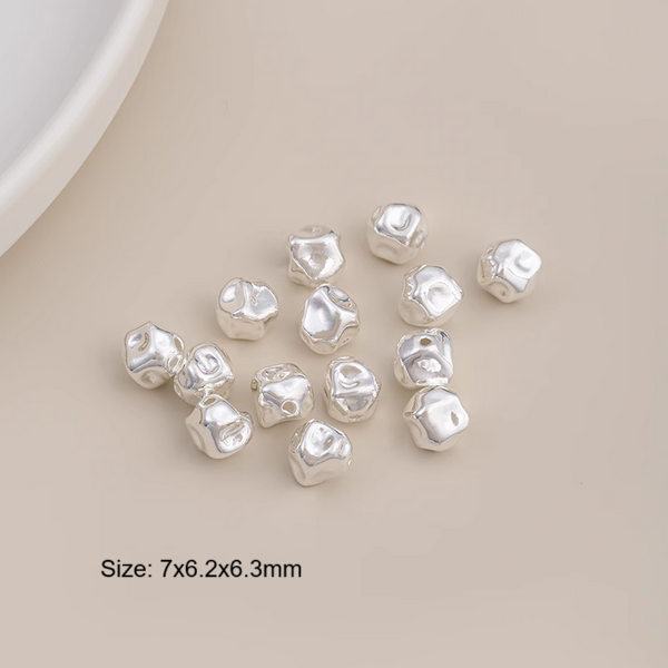 5pcs Brass Irregular Spare Spacer Beads Silver Color Electroplated