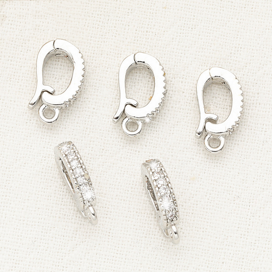 Brass Zirconic Spring Clasp Pendant Hanging Jump Ring, Platinum Plated -CMGS-02