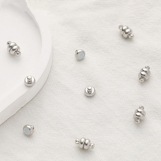 Brass Flat Round Magnetic Clasp, Platinum Plated - CMMG-02