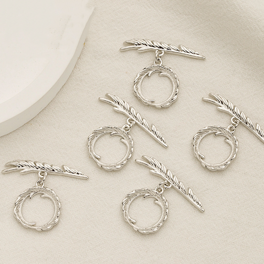 Brass Pinch / OT Clasp Feather Texture,  Platinum Plated - CMYM-02