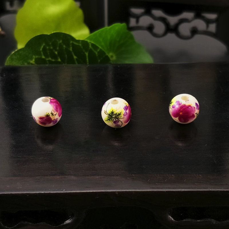 5pcs Ceramics Glazed Beads Flower Plants Drawing Paintings