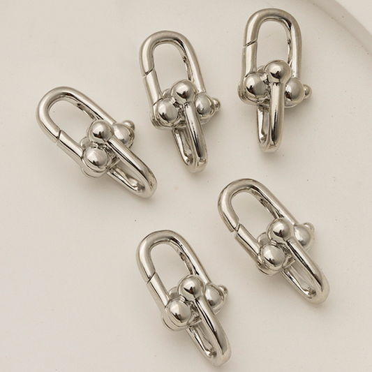 Brass 8x16mm Spring Gate Clasp-Double U Hoops, Platinum Plated - CMTH-04