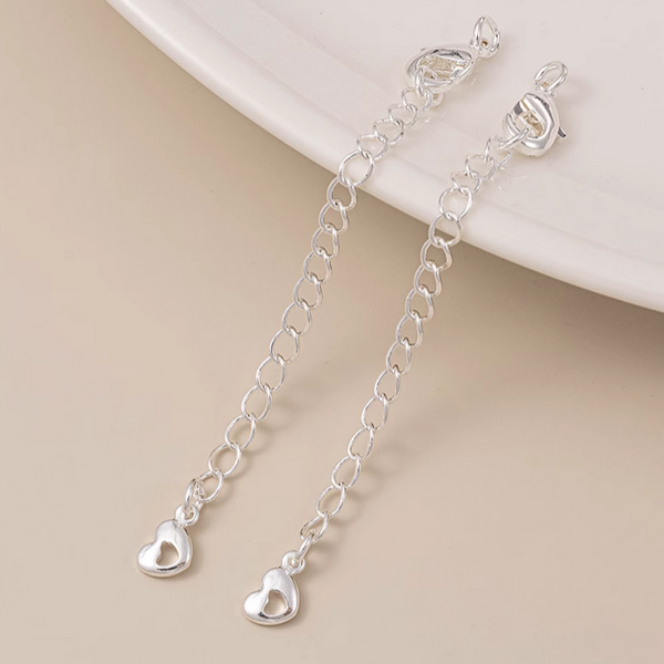 Brass Lobster Claw Clasp With Extended Chain, Silver Plated - CMHG-02