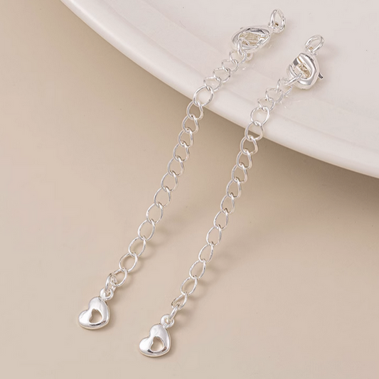 Brass Lobster Claw Clasp With Extended Chain, Silver Plated - CMHG-02