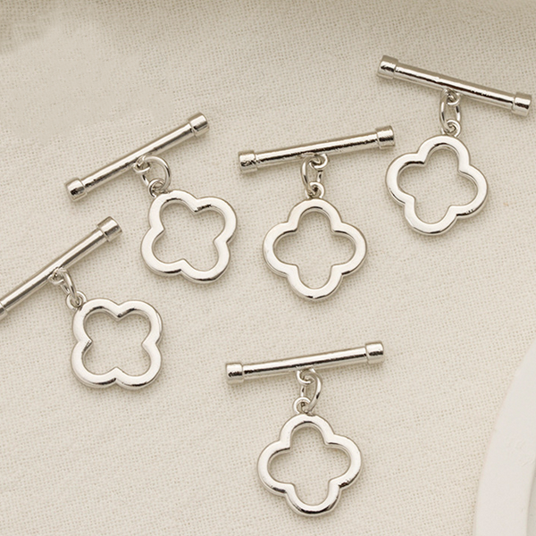 Brass Pinch / OT Clasp Four Leaf Clover, Platinum Plated - CMSY-02