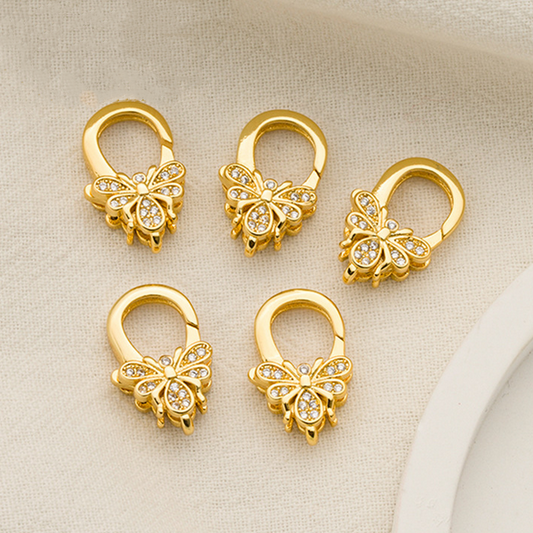 Brass Zirconic Bee Spring Gate Clasp, 18K Gold Plated - CMBC-03