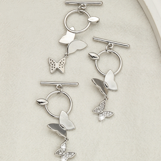 Brass Pinch / OT Clasp -Double Butterfly,  Platinum Plated - CMHD-02