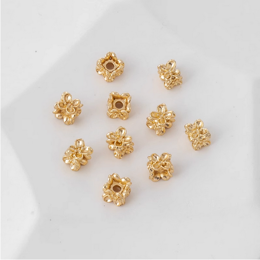 5pcs Alloy Four Side Figure Petal Base Spacer - 14K Plated - AMMF-02