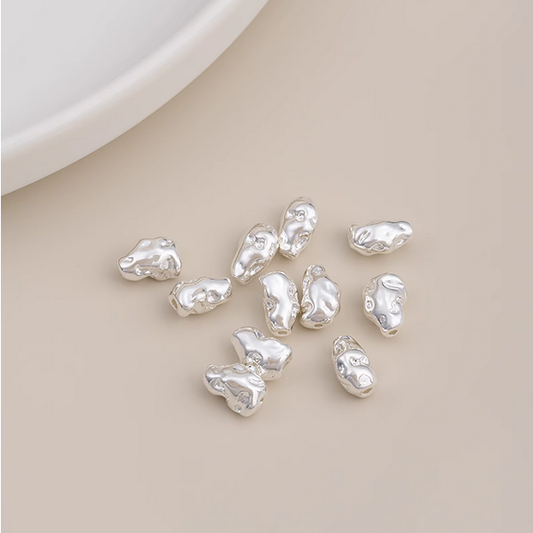 5pcs Brass Irregular Shape Spare Spacer Beads Silver Plated -AMBG-03