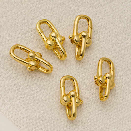 Brass 8x16mm Spring Gate Clasp-Double U Hoops, 18K Gold Plated - CMTH-07