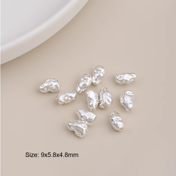 5pcs Brass Irregular Spare Spacer Beads Silver Color Electroplated