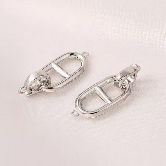 Brass Double Ring Spring Clasp, Platinum Plated -CMKT-12
