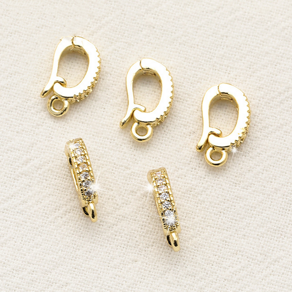 Brass Zirconic Spring Clasp Pendant Hanging Jump Ring, Gold Plated -CMGS-03