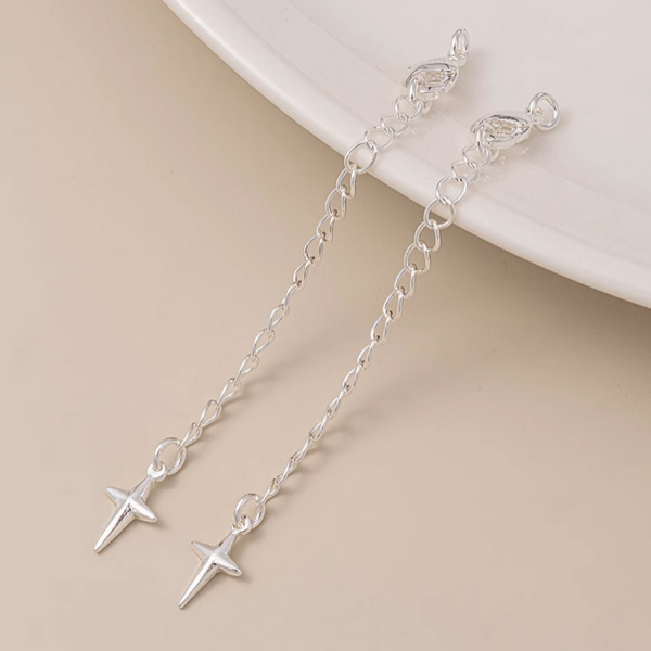 Brass Lobster Claw Clasp With Extended Chain, Silver Plated - CMHG-03