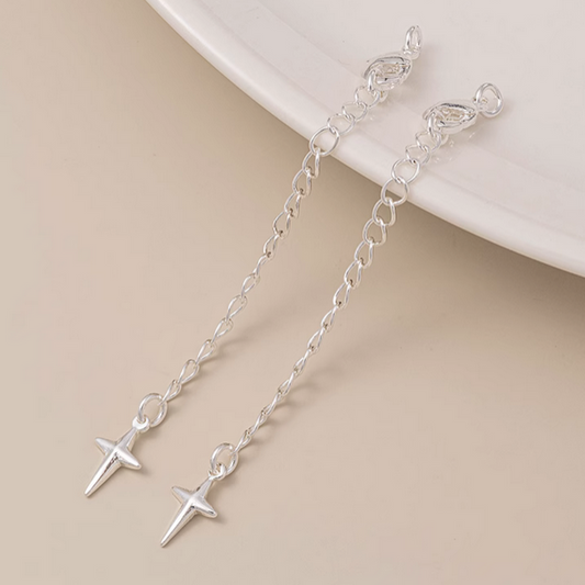 Brass Lobster Claw Clasp With Extended Chain, Silver Plated - CMHG-03